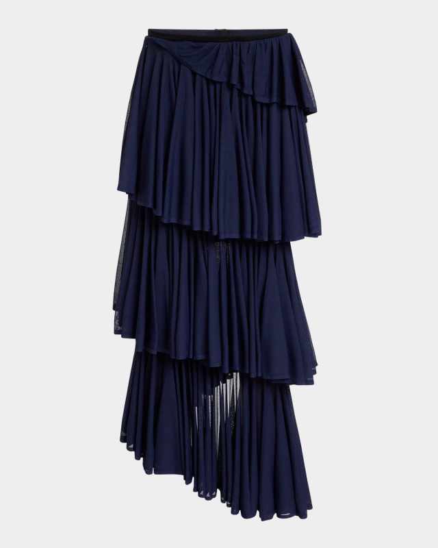 Long Spiral Ruffle Asymmetric Skirt